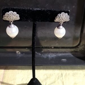 Charles Winston 925 pearl drop marcasite earrings